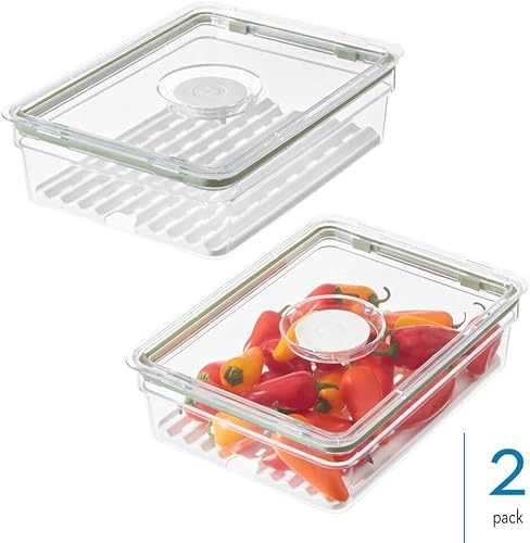 Miniatura 2 de iDesign - Contenedor grande para nevera con bandeja de drenaje extraíble y tapa, juego de 2 unidades, transparenteblanco