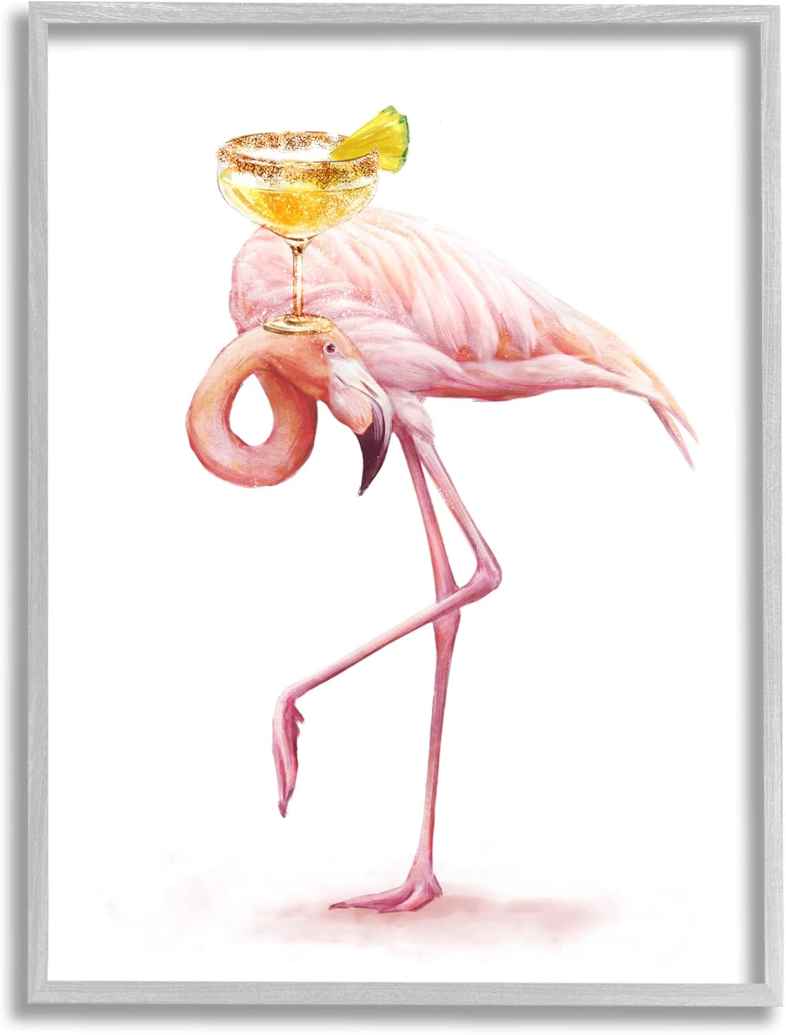 Stupell Industries Pink Flamingo Yellow Tropical Pineapple Cocktail Martini Glass
