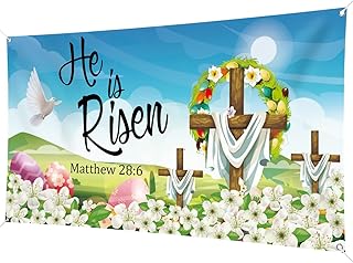 He is Risen Background Banner 78 x 43 Inch Large Size Happy Easter Banner Blue Background Banners Easter Day Party Decorations Supplies for Spring Party Decorations Celebration