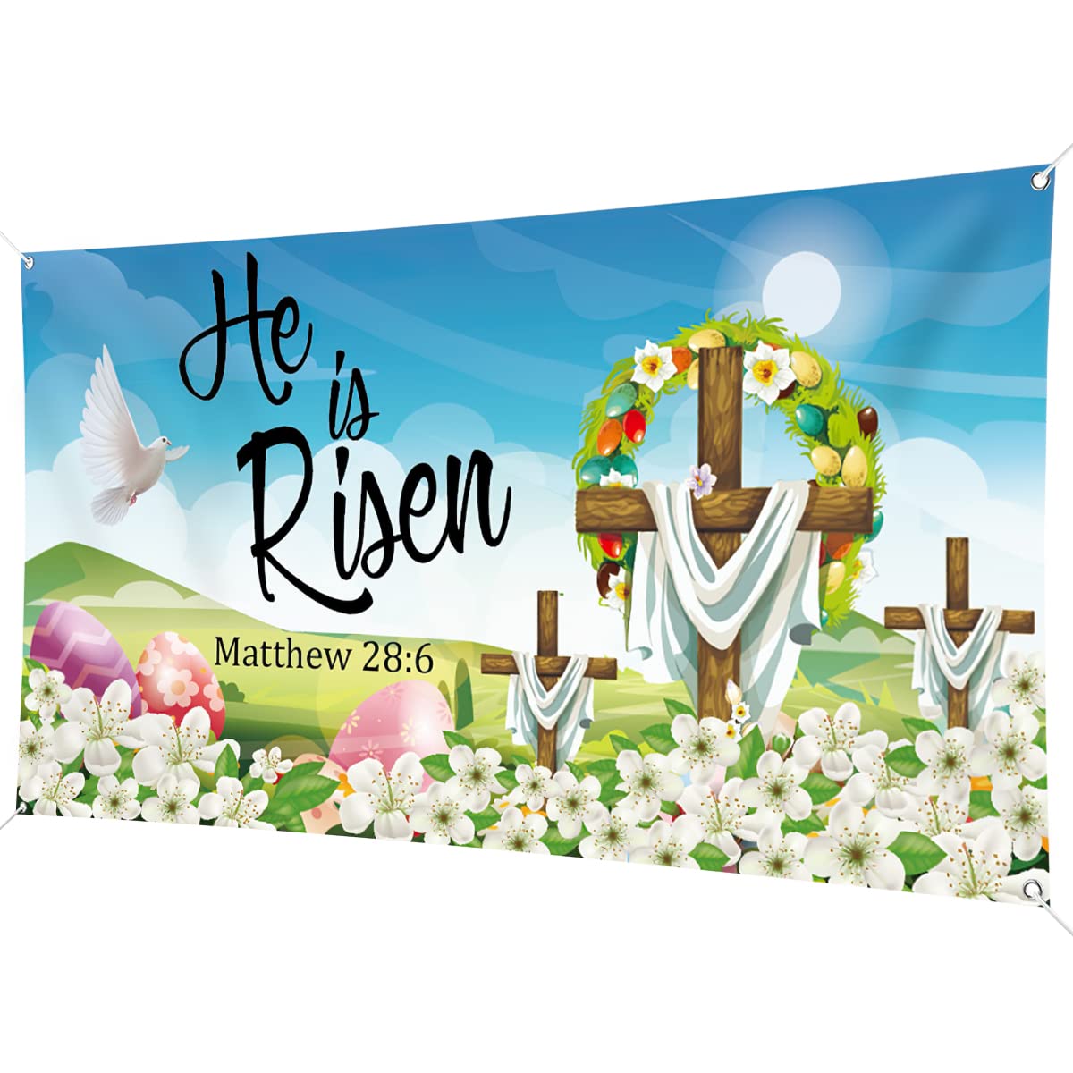 He is Risen Background Banner 78 x 43 Inch Large Size Happy Easter Banner Blue Background Banners Easter Day Party Decorations Supplies for Spring Party Decorations Celebration