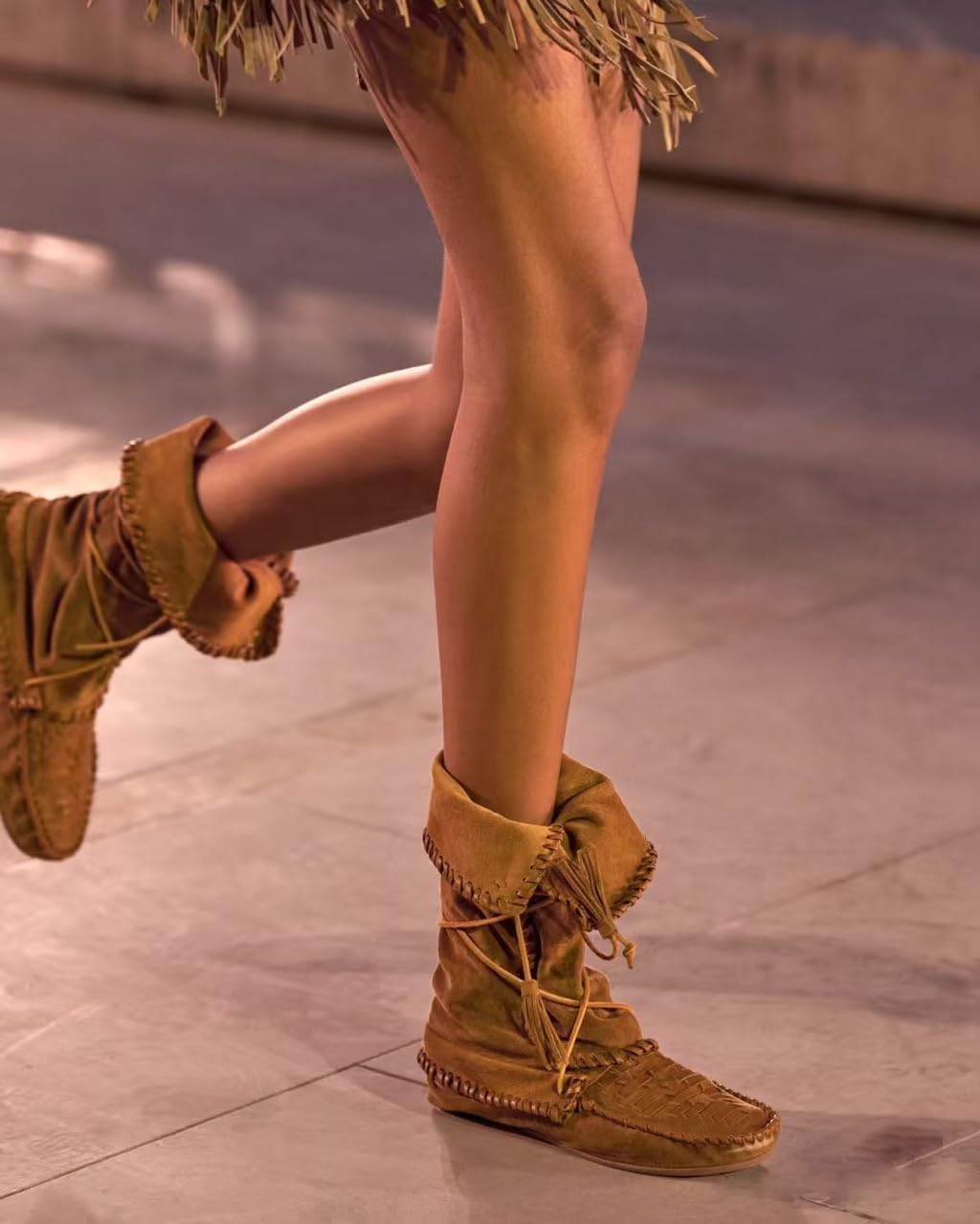 Slouchy Suede Boots with Woven Fold Over Boot Western Booties with Whipstitched Tassels Casual Ankle Boots Flat for Women Fall Winter