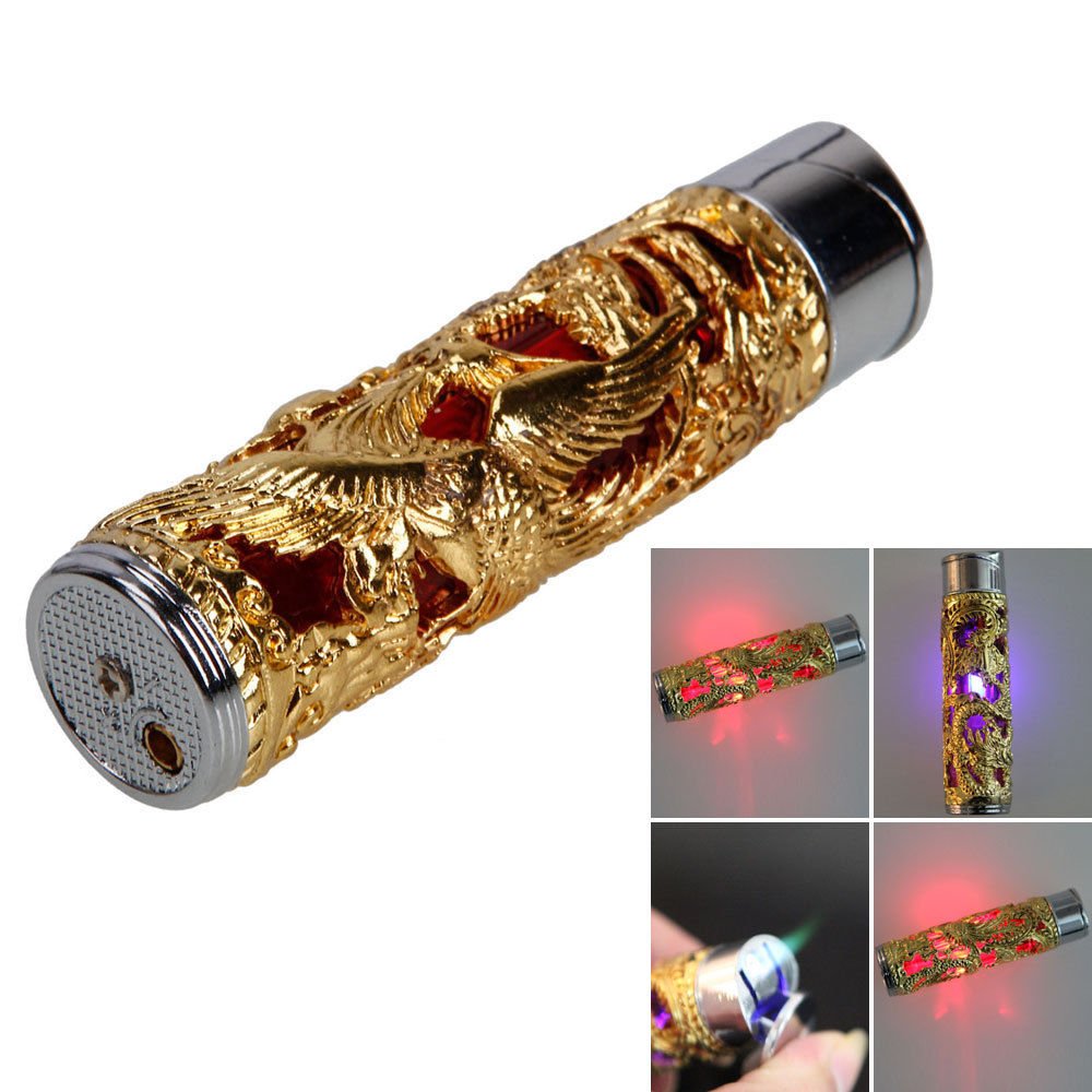 YGS Windproof Dragon Pattern Refillable Butane Cigarette Lighter Golden - One Item