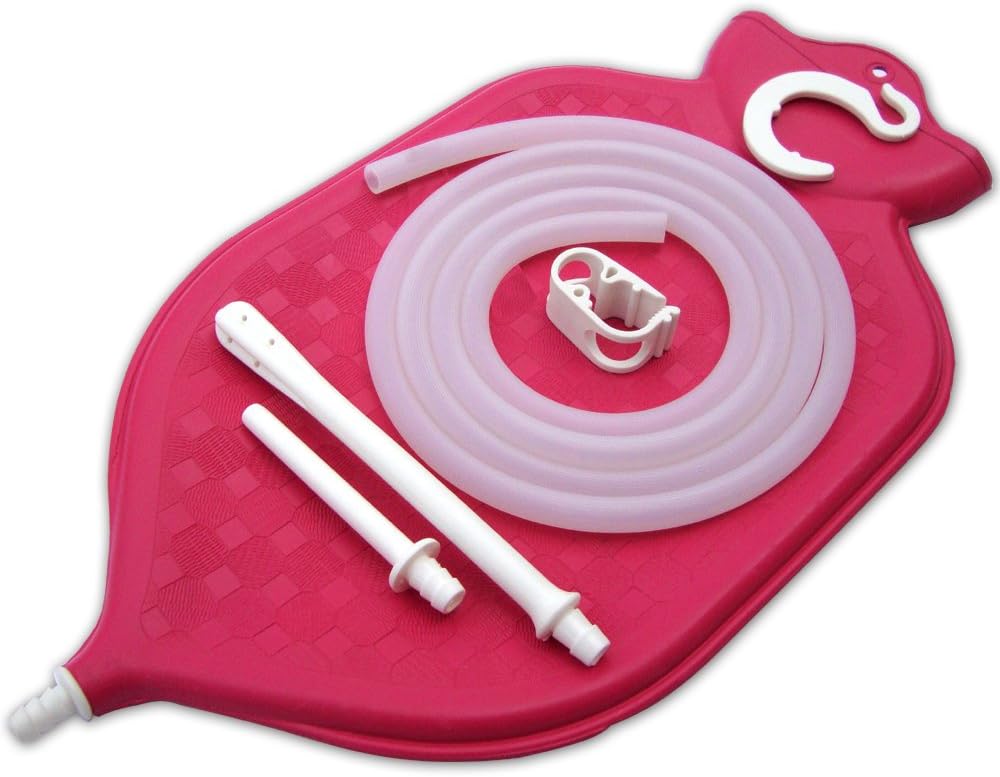 The Perfect Enema Bag Kit for Colon Cleansing With Superior Grade Silicone Hose (2 quart, open top) + 10 Colon Tips (12Fg)
