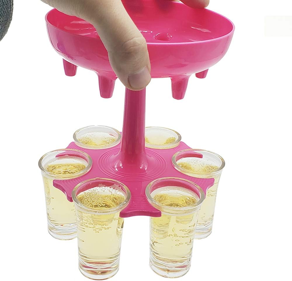 Flаѕh Sаlе 6 Shot Glass Dispenser and Holder (including 6 Pcs 1.2oz Acrylic Cup),Shots Dispenser, Beverage Dispensers，Bar Shot Dispenser, Cocktail Dispenser, Dispenser With Slogan(Pink)