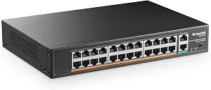 MokerLink 24 Port PoE Switch with 2 Gigabit Uplink Ethernet Ports, 400W Power, Rackmount Unmanaged Plug and Play