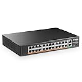 24 Port PoE Switch with 2 Gigabit Uplink Ethernet Port, 400W High Power, Support IEEE802.3af/at, Rackmount Unmanaged Plug and Play PoE+
