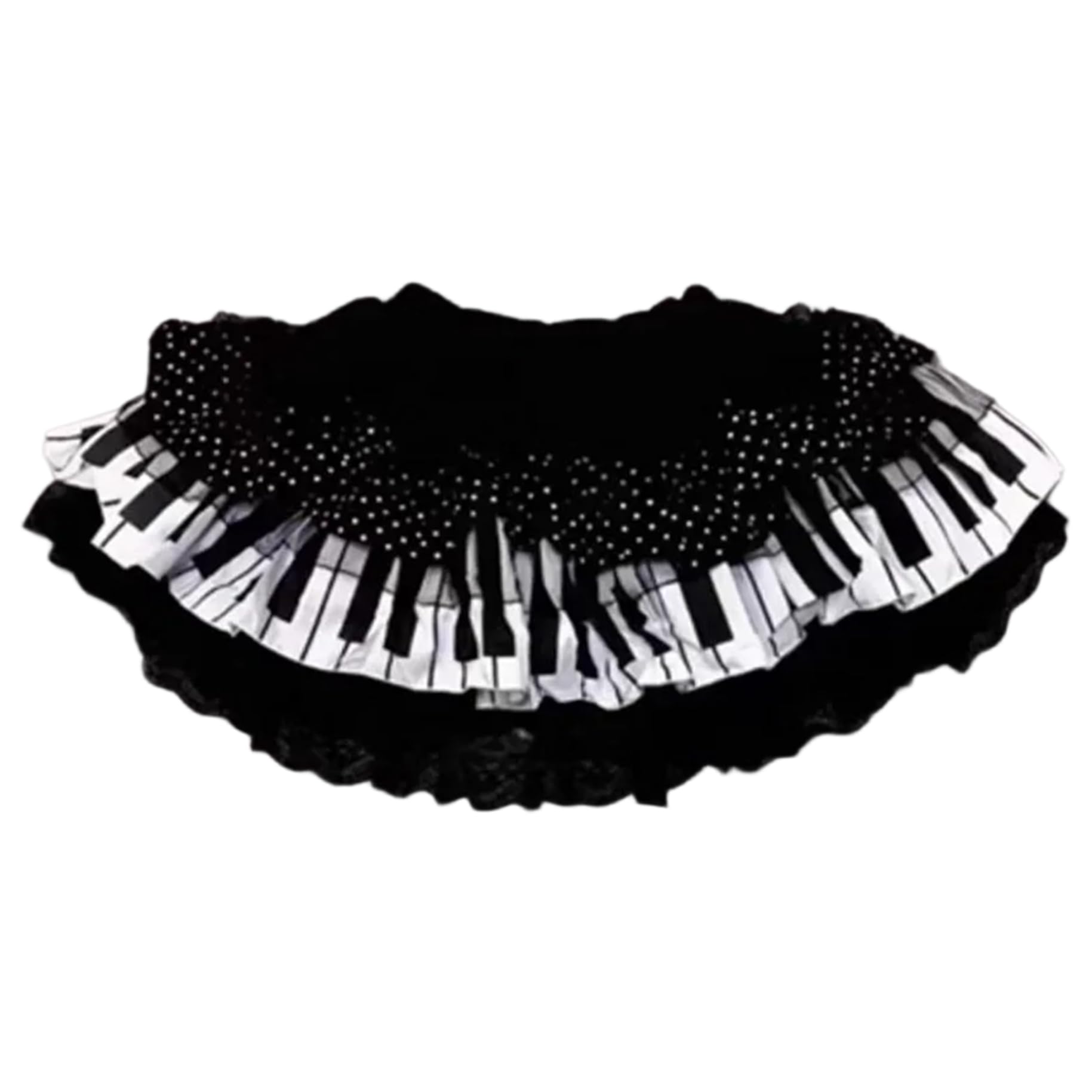 Klavierrock trendy Klavierschlüssel Plissierte süße Spitzenröcke mit elastischer Taille für Frauen Teenager Mädchen, Schwarz und Weiß