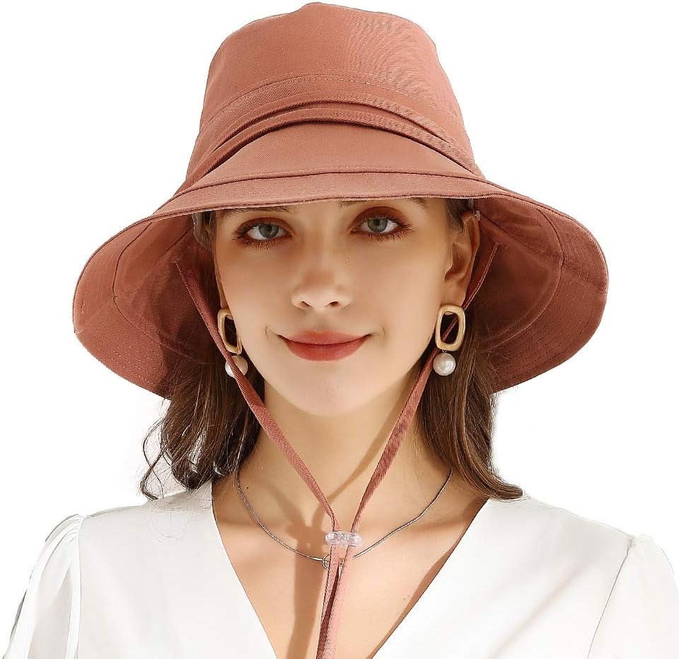 URSFUR Women Summer Sun Large Brim Hats Foldable Beach Hat Cotton UPF 50+ Sun Protection Cap