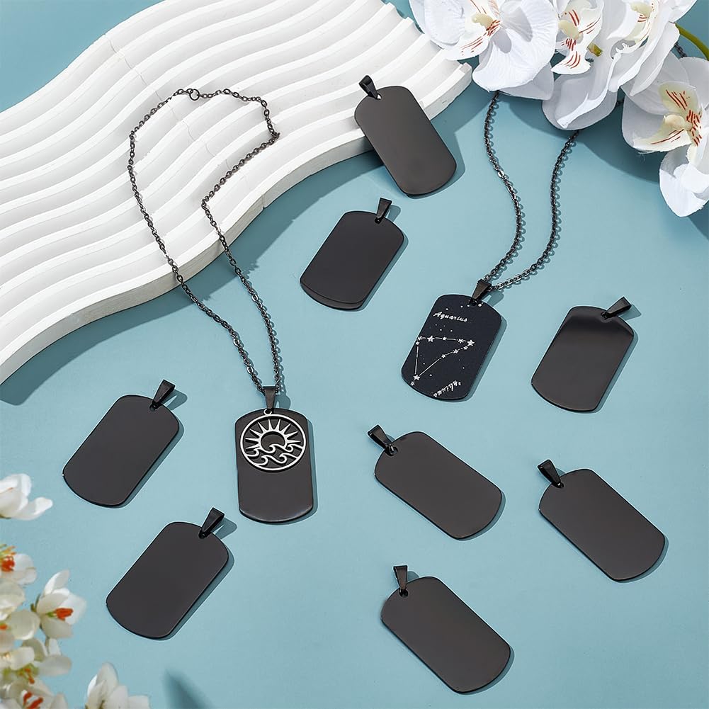 SUNNYCLUE 1 Box 10 Pcs Blank Stamping Charms Stainless Steel Stamp Tags Bulk Metal Rectangle Black Military Dog Tag Engraving Blanks Charm for Jewelry Making Charms DIY Crafts Bracelet Necklace Gifts