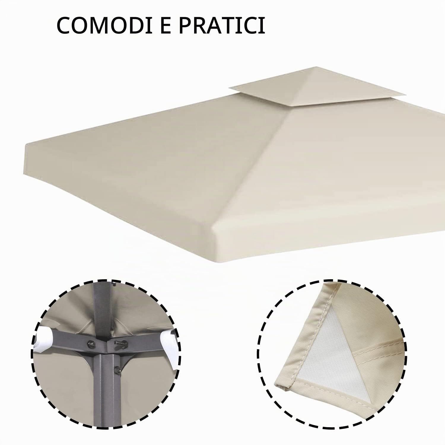 Sonnewelt - Tetto di ricambio per gazebo 3 x 3 m, impermeabile, copertura di protezione UV, doppio tetto, protezione per feste, beige