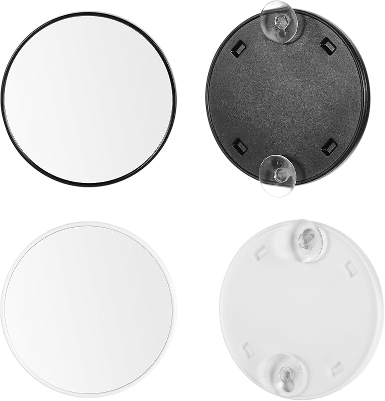 Espelho compacto de maquiagem Dimeho com aumento de 15x, 3,5 polegadas, ventosas, branco e preto, pacote com 2