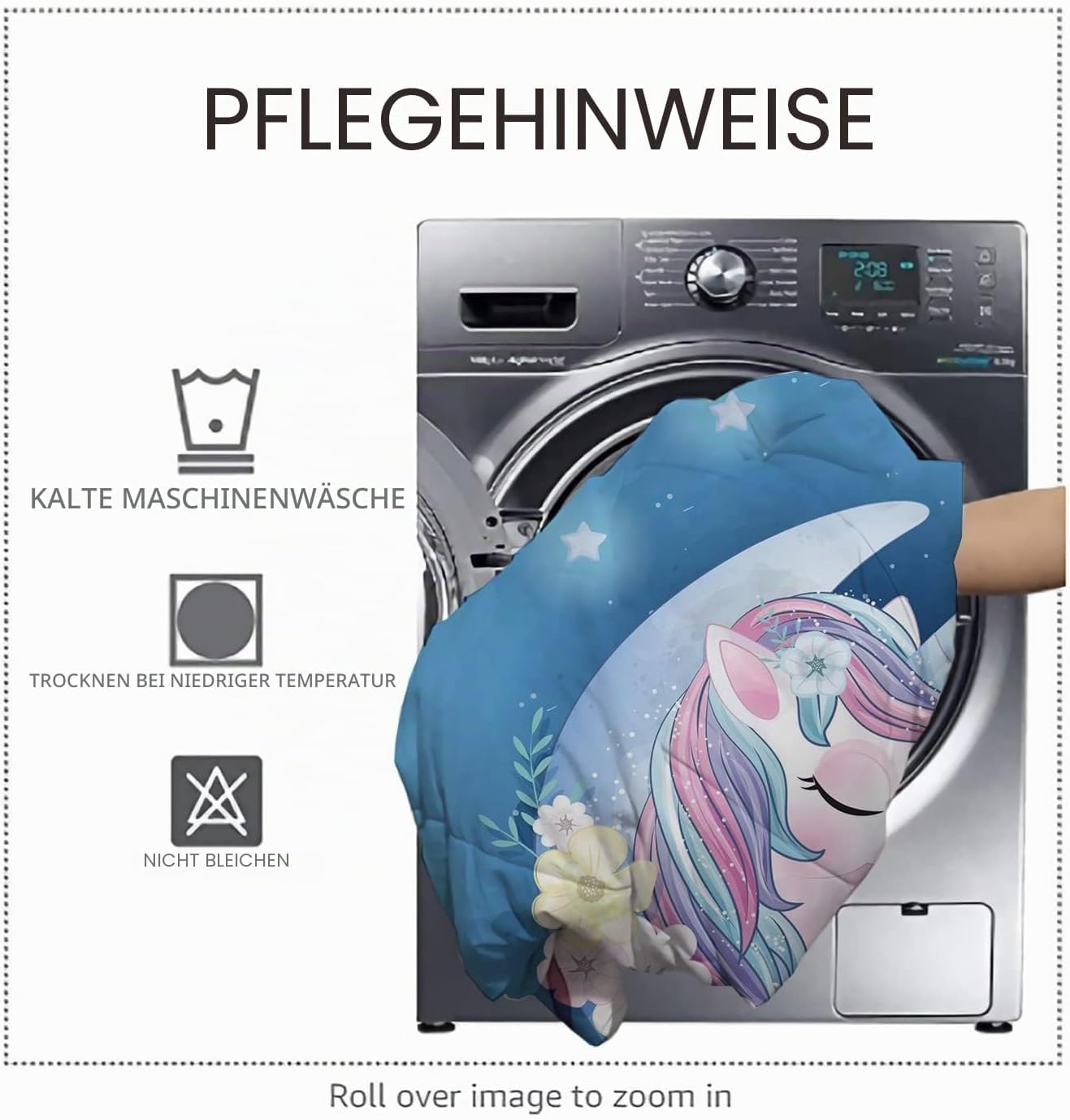 Copripiumino Singolo Bambina 135x200cm, Blu Arcobaleno Unicorno Motivo Microfibra Biancheria da letto - Copripiumino 135x200 e 1 Federa 50X75cm