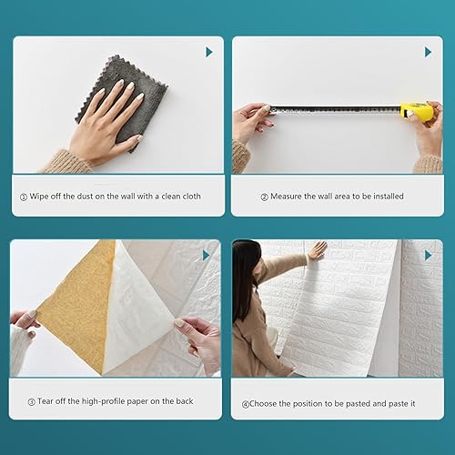 Miniatura 7 de Paneles de pared 3D, impermeables, de grosor extra, papel tapiz autoadhesivo con textura sintética, color blanco para baño, sala de estar (color