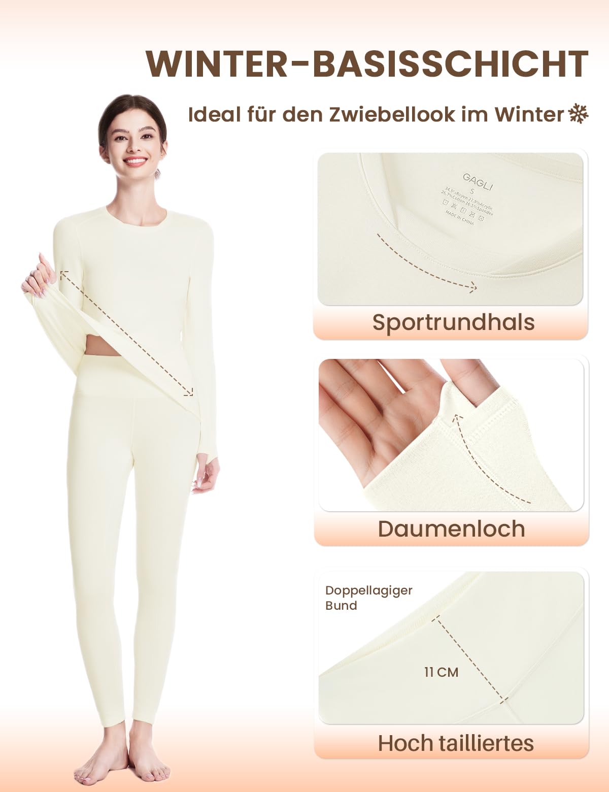 Thermounterwäsche Set Damen - Ultraweich mit Innenfleece & Warm | Atmungsaktiv, Ideal für Winter, Alltag und Outdoor, Leicht 220 g/m² oder Extra Warm 280 g/m² (S-XXL)