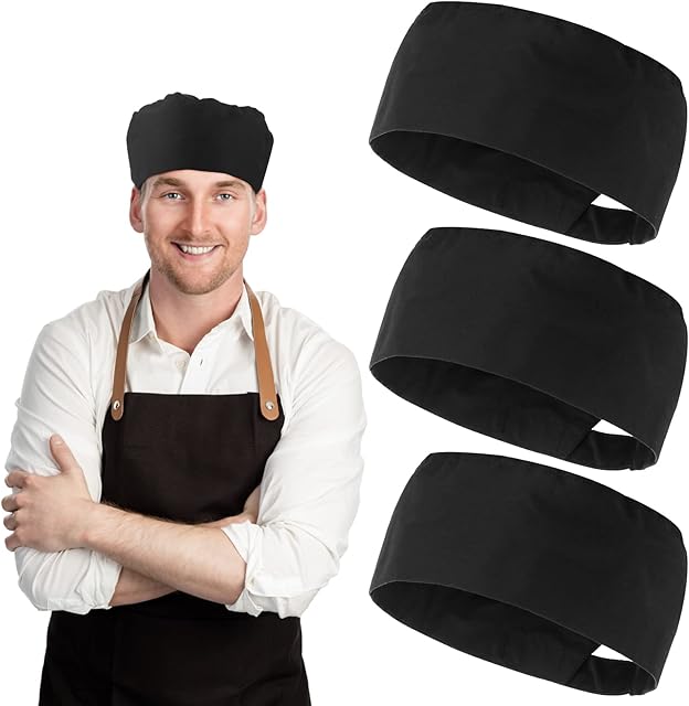 Yolev 3Pcs Chef Hats Adjustable Kitchen Cooking Caps Food Service Caps with Elastic One Size Fit Most Cap Beanie for Kitchen Cooking Service and Other Work