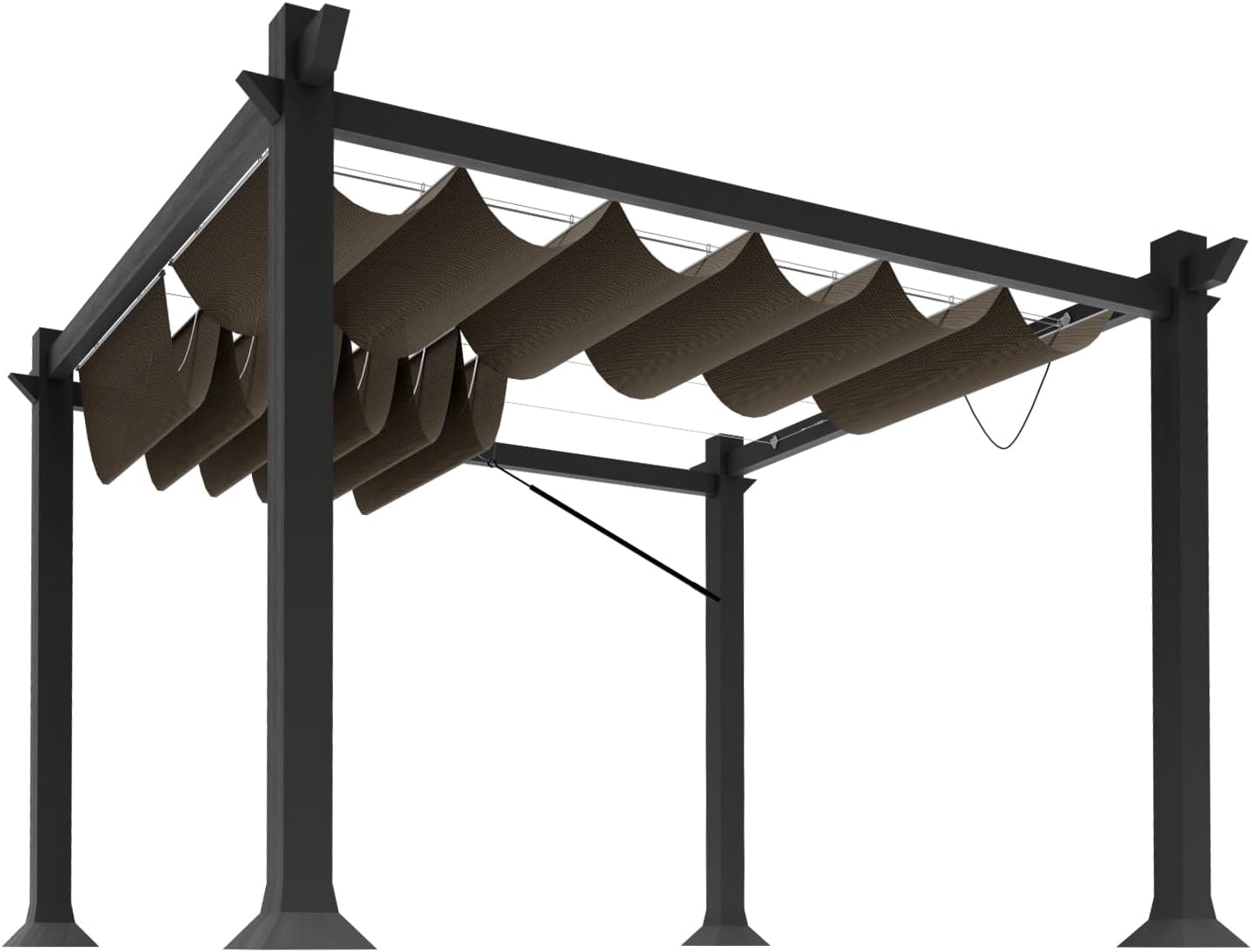 3'x12' Retractable Pergola Canopy Shade Cover UV Block Replacement Shade Cloth Outdoor Breathable Wave Sunshade Sails with Wire Cables for Deck Porch Garage Backyard Beach, Brown