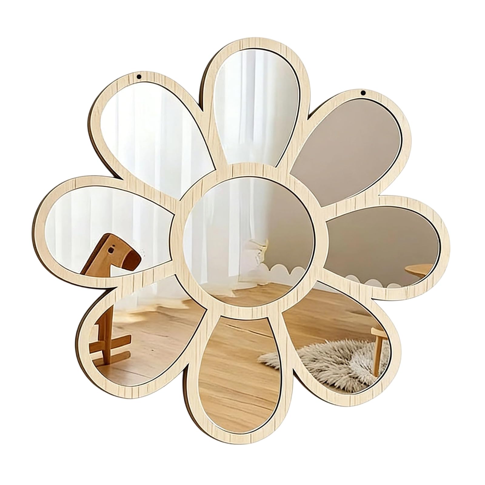 PANGBOER Wooden Rustics Flower Wall Mirrours Retro Decorative Entry Mirrour Farmhouse Decoration for Living Room Bedroom Decorative Entry Mirrour for