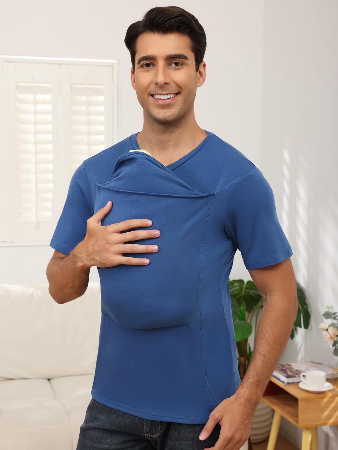 ThusFar Mens Baby Carrier Shirt Dad Shirt for Men Short Sleeve Baby Wearing T-Shirt V Neck Pocket Tee Shirts