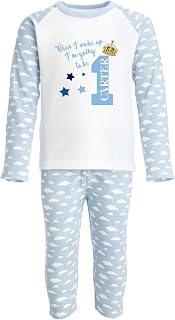 Personalised Birthday Pyjamas When I wake up I'll be One any age Children's Kids Blue Cloud Pyjamas