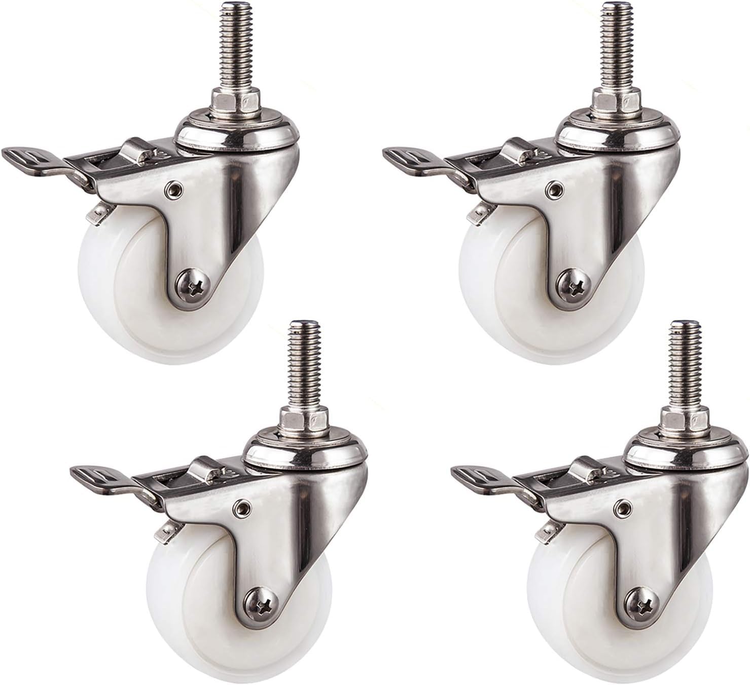 Ruote girevoli, Ruote girevoli con Gambo filettato M10x25 mm, Ruote di Ricambio per carrelli della Spesa, girevoli a 360 Gradi (Freno, 50 mm/2 Pollici)