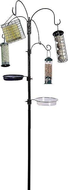 Hyfive Wild Bird Feeding Station Kit Multi Feeder With Seed Tray Bird Hanging Feeders Bird Water Bath 240cm 4 Pole Powder Coated