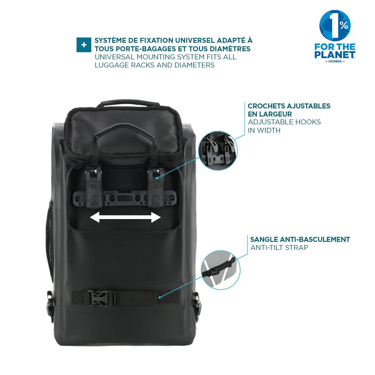 Mobilis Zaino da Bicicletta 25L Scomparto per Laptop 14-15.6'', Borsa da Ciclismo per Ruota Posteriore, Materiale Impermeabile, Nero