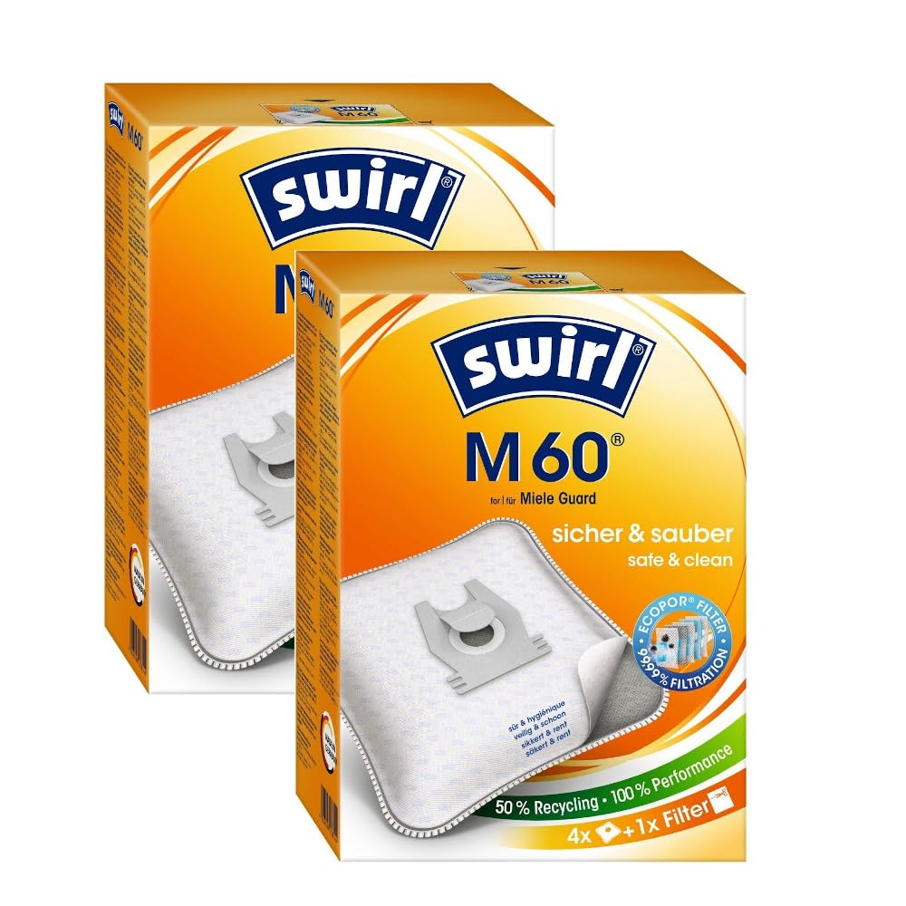 8 Original Swirl M60 Staubsaugerbeutel kompatibel mit Staubsauger Miele Guard L1, M1, S1, TU, CO, S8380