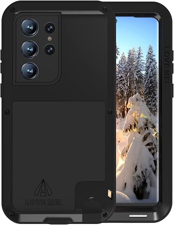 LOVE MEI Military Rugged Case for Samsung Galaxy S23 Ultra, Without Tempered Glass Screen Protector, Shockproof Dustproof Scratch Proof Hybrid Metal and Silicone Gel Heavy Duty Full Body Cover Black