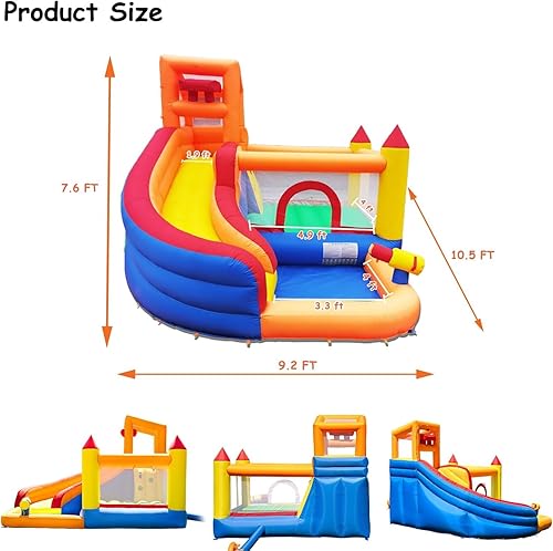 Miniatura 6 de HuaKastro Casa inflable para tobogán acuático para niños con piscina, centro de juego inflable 5 en 1 para interiores y exteriores, para escalar