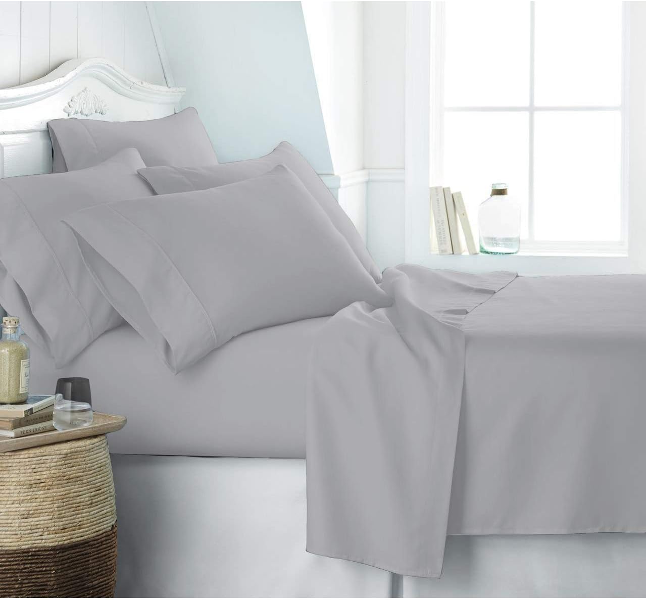 Frее Shірріng оƒƒеr Audley Home 100% Egyptian Cotton Sheets Set, 400 Thread Count Bed Sheets – 4 Piece Bedding Sets- Sateen Weave Long-Staple Cotton, Wrinkle-Free, Fitted Sheet Upto 18'' Deep Pocket (King, Silver )