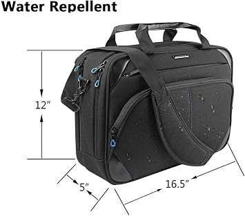KROSER Laptop Bag 15.6 Inch Briefcase Messenger Bag Water Repellent Computer Case Shoulder Bag Durable Tablet Sleeve for Business/College/Women/Men - Black/Blue