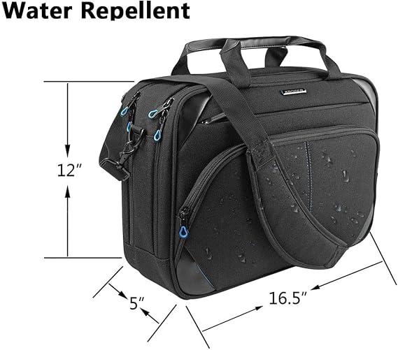 KROSER Laptop Bag 15.6 Inch Briefcase Messenger Bag Water Repellent Computer Case Shoulder Bag Durable Tablet Sleeve for Business/College/Women/Men - Black/Blue