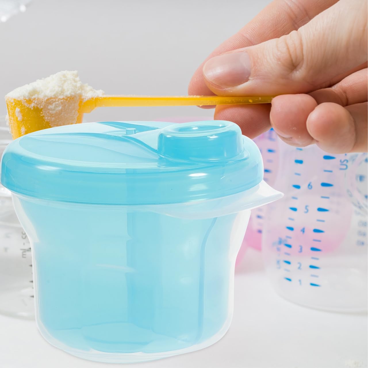 Beavorty Baby Milk Powder Box 3-Compartment Rotating Formula Container Portable Storage for Travel Outdoor Feeding 3.74X3.34X3.34 Inch Food Grade Material