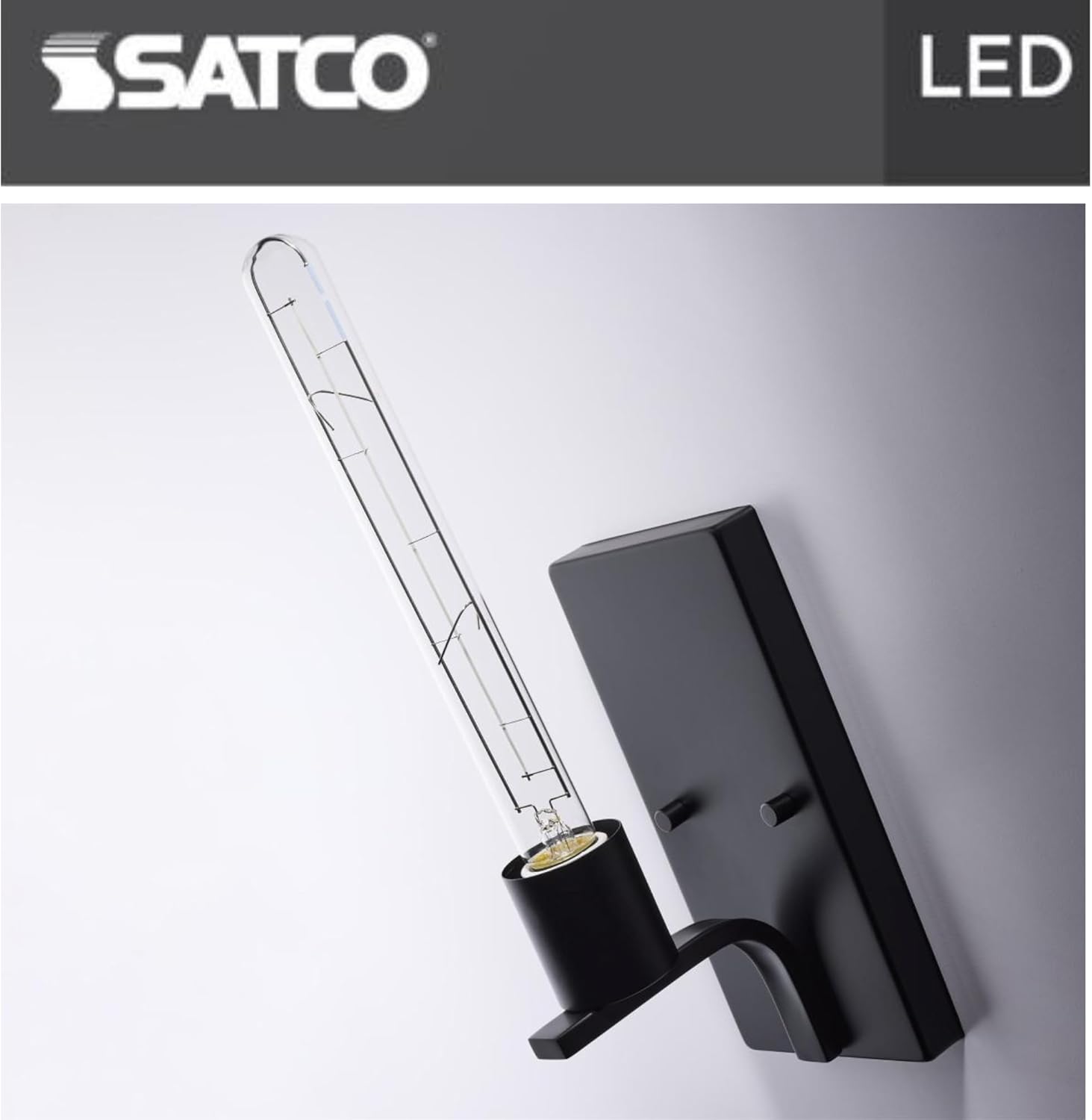 Satco S11523 LED Bulb, 6W (40W Eq), T9 Vintage Style, Flex Gray Straight Filament, 2700K Warm White, E26 Medium Base, Dimmable, Clear Glass, 500 Lumens, 120V, Enclosed Rated (12 Pack)