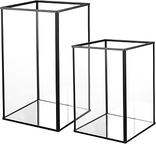 Phosphor Hurricane Camdle Holder Set of 2 Pieces, Black Glass Candle Holder for Wedding, Party, Holiday.