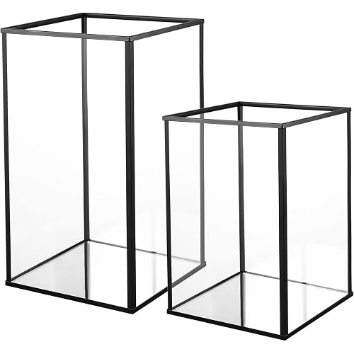 Phosphor Hurricane Camdle Holder Set of 2 Pieces, Black Glass Candle Holder for Wedding, Party, Holiday.