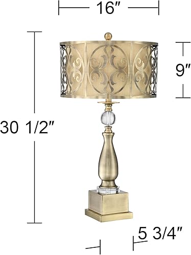 Miniatura 4 de Possini Euro Design Doris - Lámpara de mesa tradicional de 30 12 pulgadas con atenuador USB, candelabro alto de metal de latón, pantalla de doble
