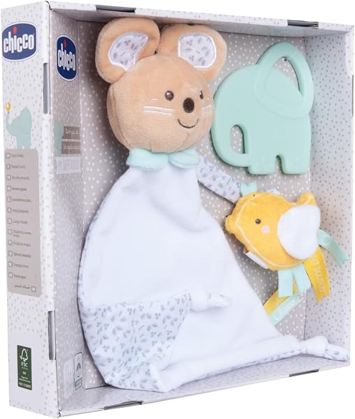 Chicco, My Sweet Doudou Birth Gift Set, Soft Doudou Mickey Mouse Cover, Soft Velvet Dummy Holder, Elephant Teether with Embossed Texture, Baby Gift Ideas 0 Months + - 5