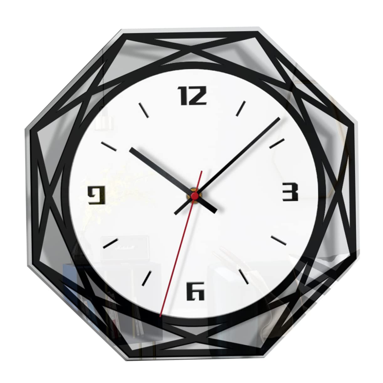 Horloge murale géométrique transparente ORFOFE noire et blanche sans pile pour salon