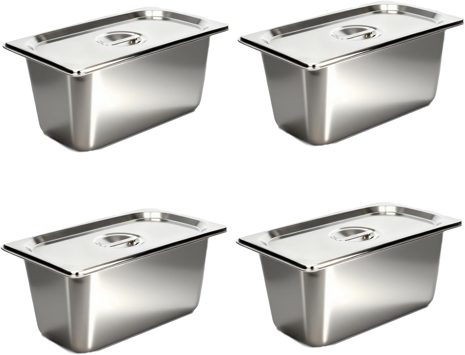 4 Pack Hotel Pans with Lid, 1/3 Size Steam Table Pan Set for Food, 6 Inch Deep Commercial Catering Pan Stainless Steel Table Steam Pans for Hotel, Buffet, Restaurant and Party