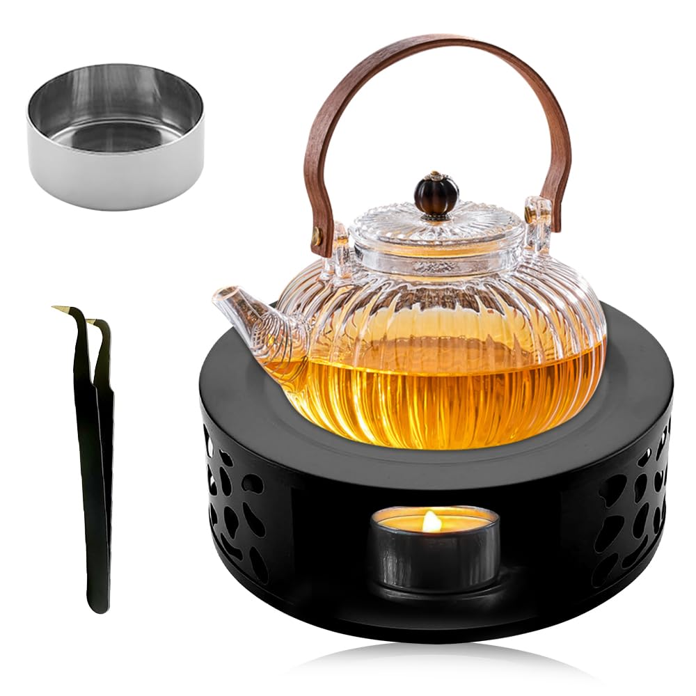 Calentador de Tetera Acero Inoxidable con Pinzas Base Redonda para Té Café