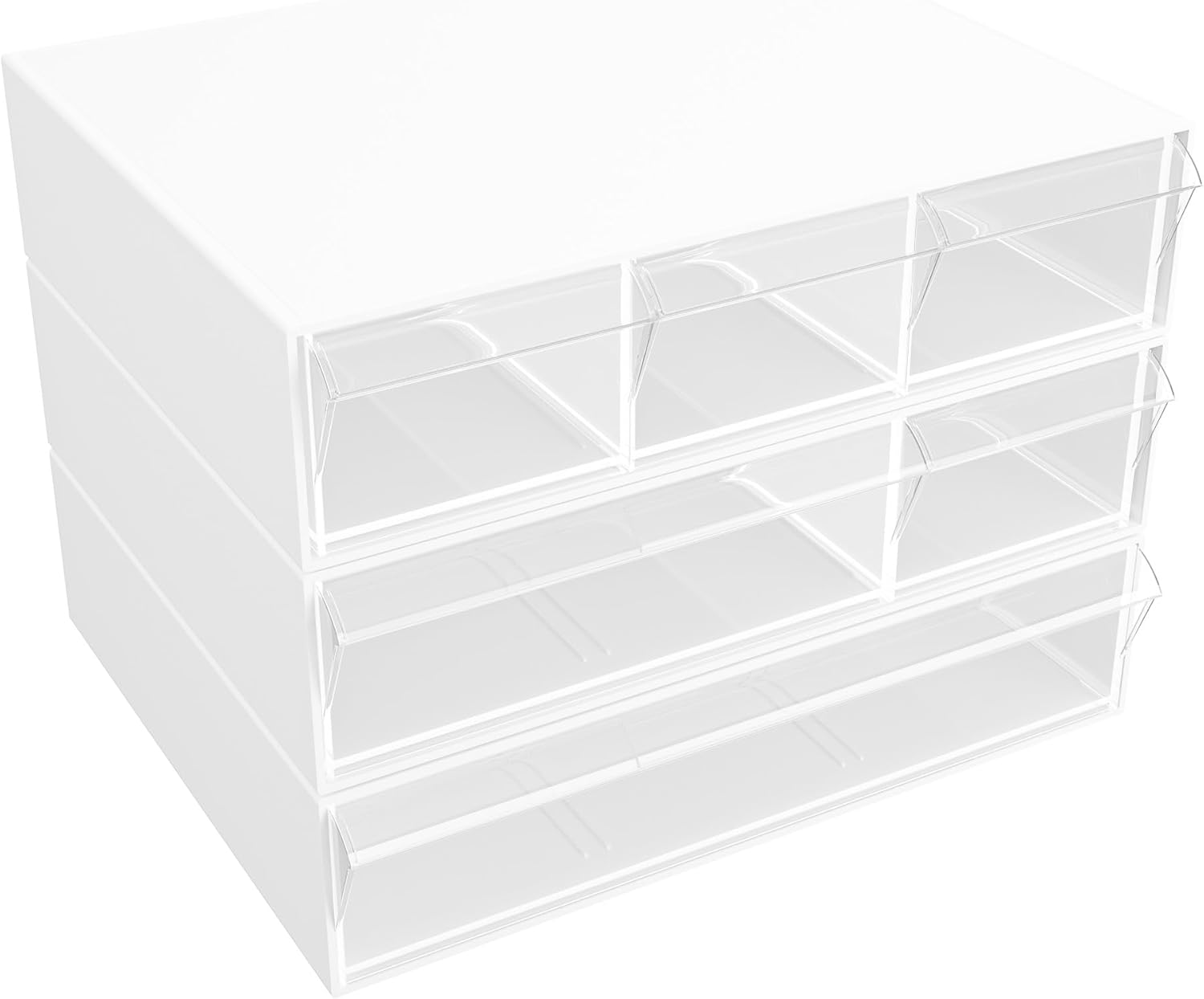 3 Tier Desk Drawer Organizer, White Stackable Plastic Storage Organizer With 6 Drawers, Makeup Storage Box, Stationary Organizer for Office, Home, School (3pack-white)