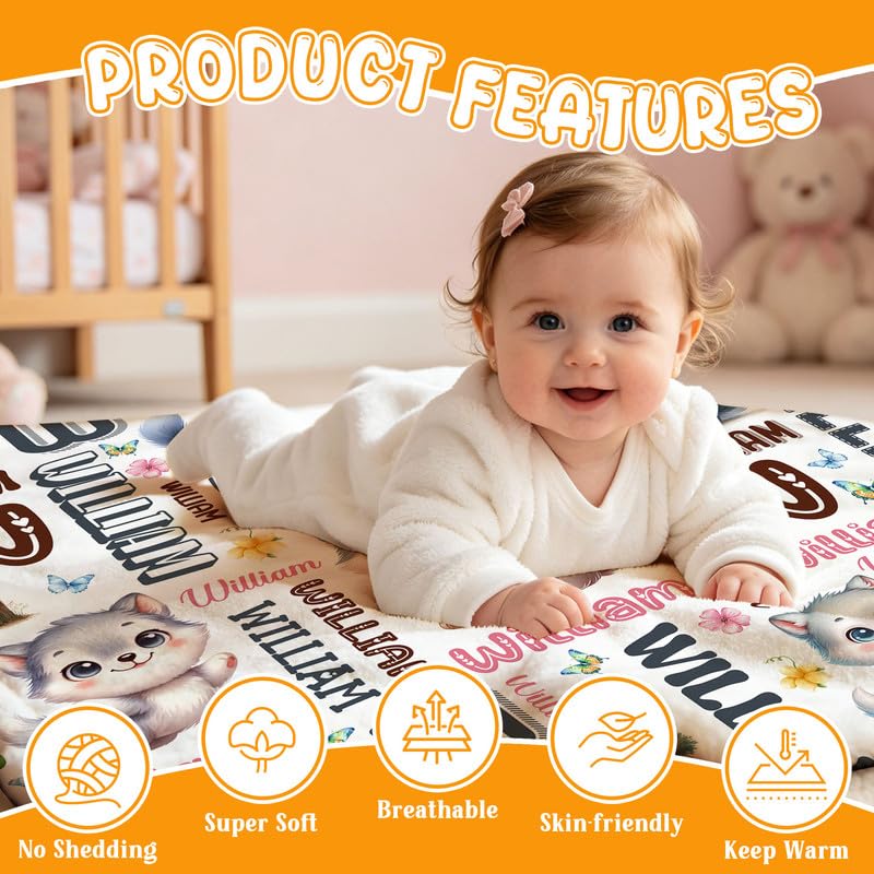 Image of Custom Wolf Blanket for Boys Girls,Ultra Soft Personalized Gifts Baby Blanket,Customized Throw for Toddlers Newborn Stroller Crib,60 inchx80 inch
