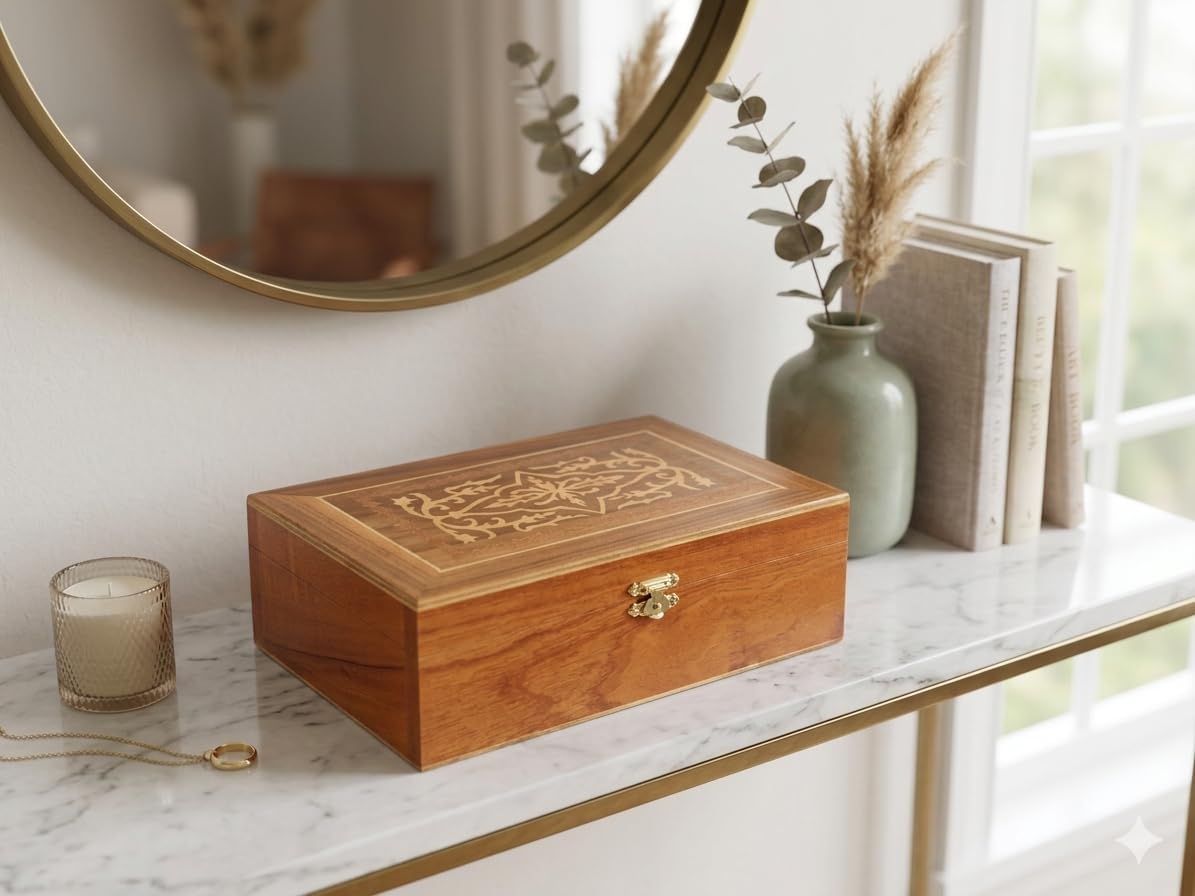 Wooden Box | Artisan | Decorative Box with Lid | Mexican Crafts | Ideal for Gift, Wedding, Jewelry Box, Clockmaker, Money, Decorative, Crafts | Handmade Cedar and Pine (Walnut) image 2