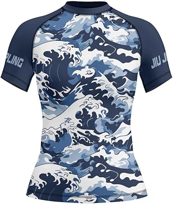 بلوزة نسائية بأكمام قصيرة من Camo MMA Rash Guard لممارسة رياضة الجوجيتسو البرازيلية والكيك بوكسينج والتدريب الوظيفي