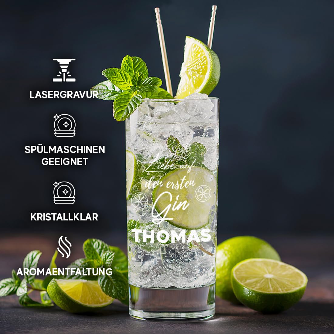 polar-effekt Gin Gläser 2er-Set 485 ml mit Gravur - personalisierte Trinkgläser - das Glas für Cocktails und Drinks - BPA-freies Trinkglas