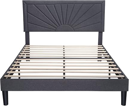 IMUsee Full Bed Frame,Upholstered Platform Bed with Wood Slat Support, No Box Spring Needed, Grey