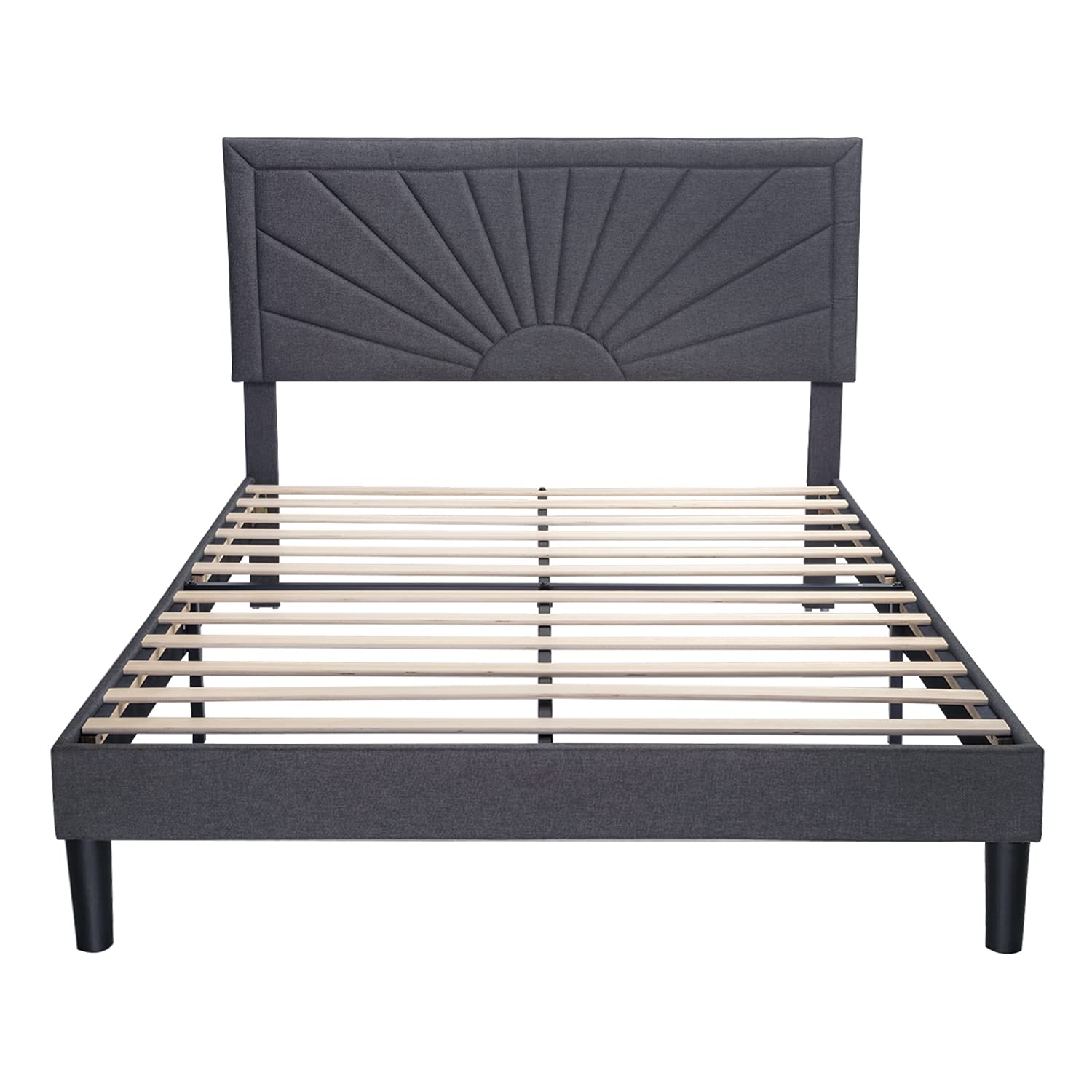 IMUseeQueen Bed Frame，Upholstered Platform Bed with Wood Slat Support, No Box Spring Needed, Grey
