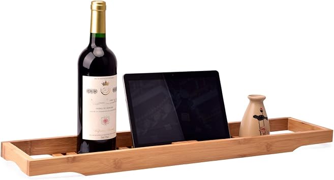 Bamboo Bathtub Caddy Tray Bamboo Wooden Bathtub Shelf Bathroom Shelf Home Simple Bathroom Rack Tray Bathtub Tray Bath Black Color Picture color, Size 70x14.6x4.5cm