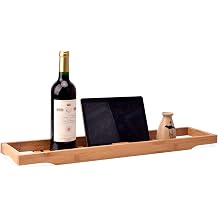 Bamboo Bathtub Caddy Tray Bamboo Wooden Bathtub Shelf Bathroom Shelf Home Simple Bathroom Rack Tray Bathtub Tray Bath Black Color Picture color, Size 70x14.6x4.5cm